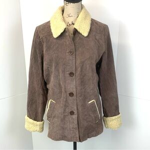 Denim Co Women Size S Suede Leather Coat Sherpa Barn Chore Outdoor Washable